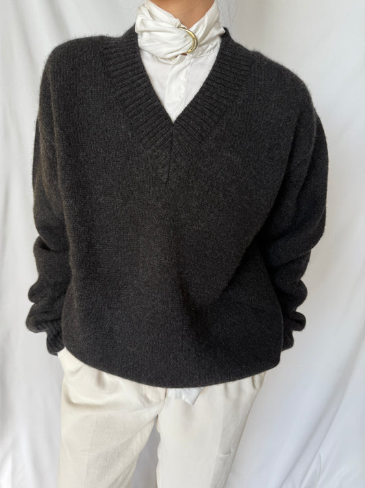 LENA V NECK JUMPER - CHARCOAL