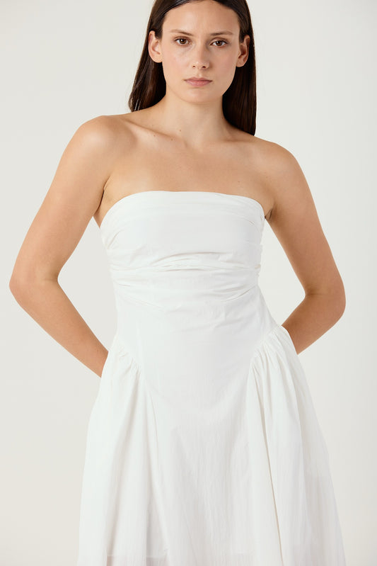 HARPER WHITE MIDI STRAPLESS DRESS