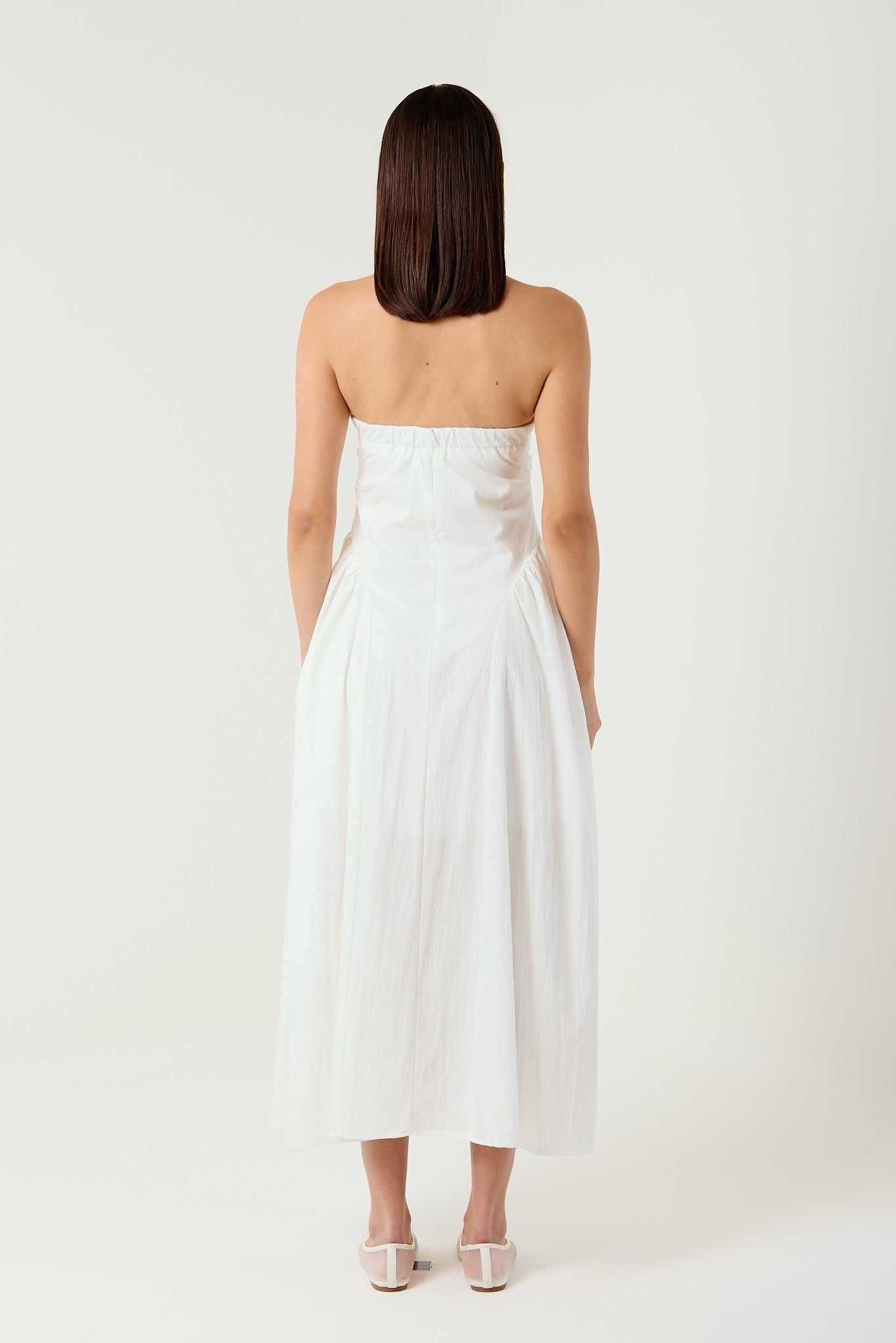 HARPER WHITE MIDI STRAPLESS DRESS