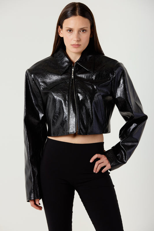 MAXIME BLACK FAUX LEATHER JACKET