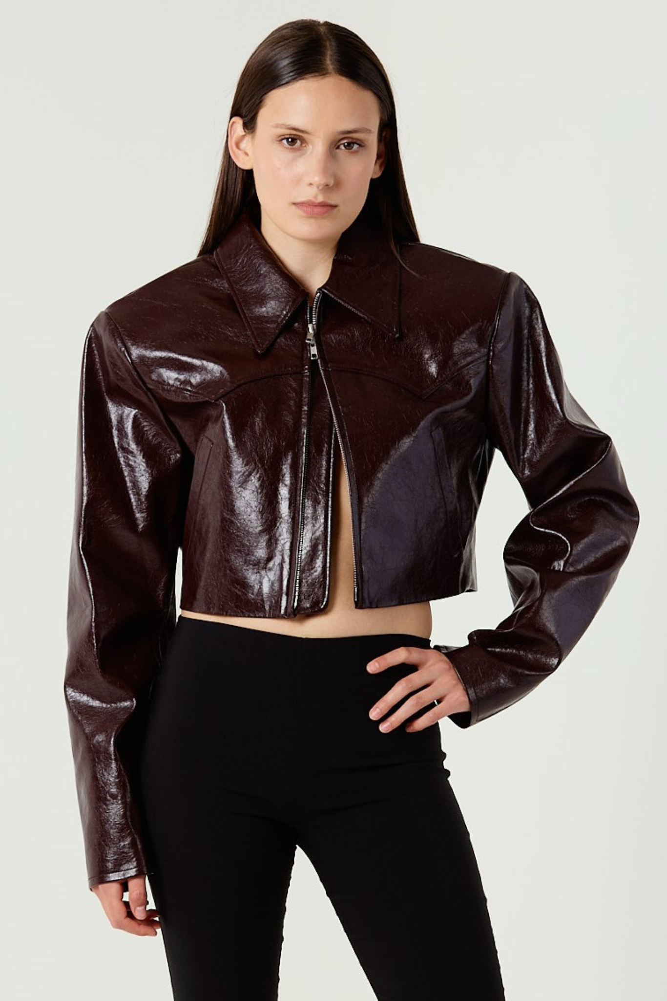 MAXIME BURGUNDY FAUX LEATHER JACKET